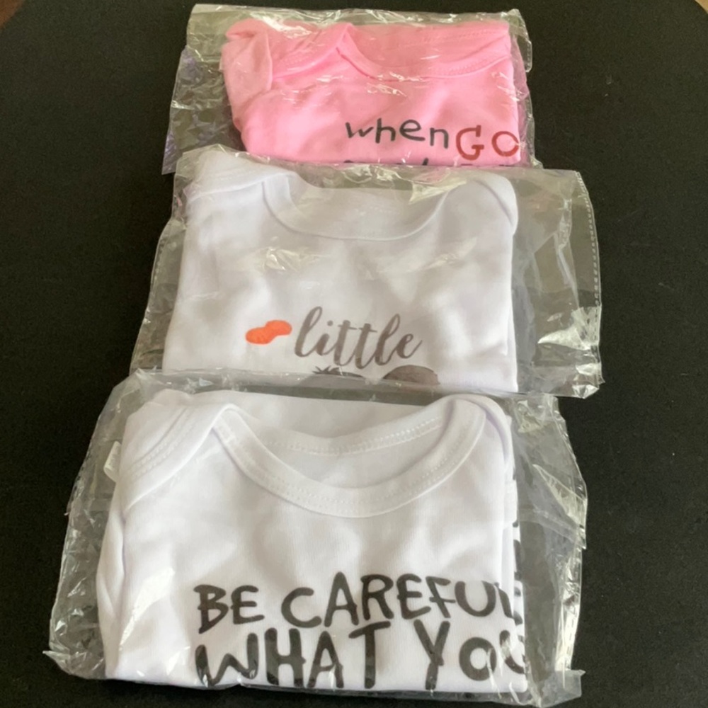 🌺$3.00 final price-Set of Three Graphic Baby Onesies - Pink and White